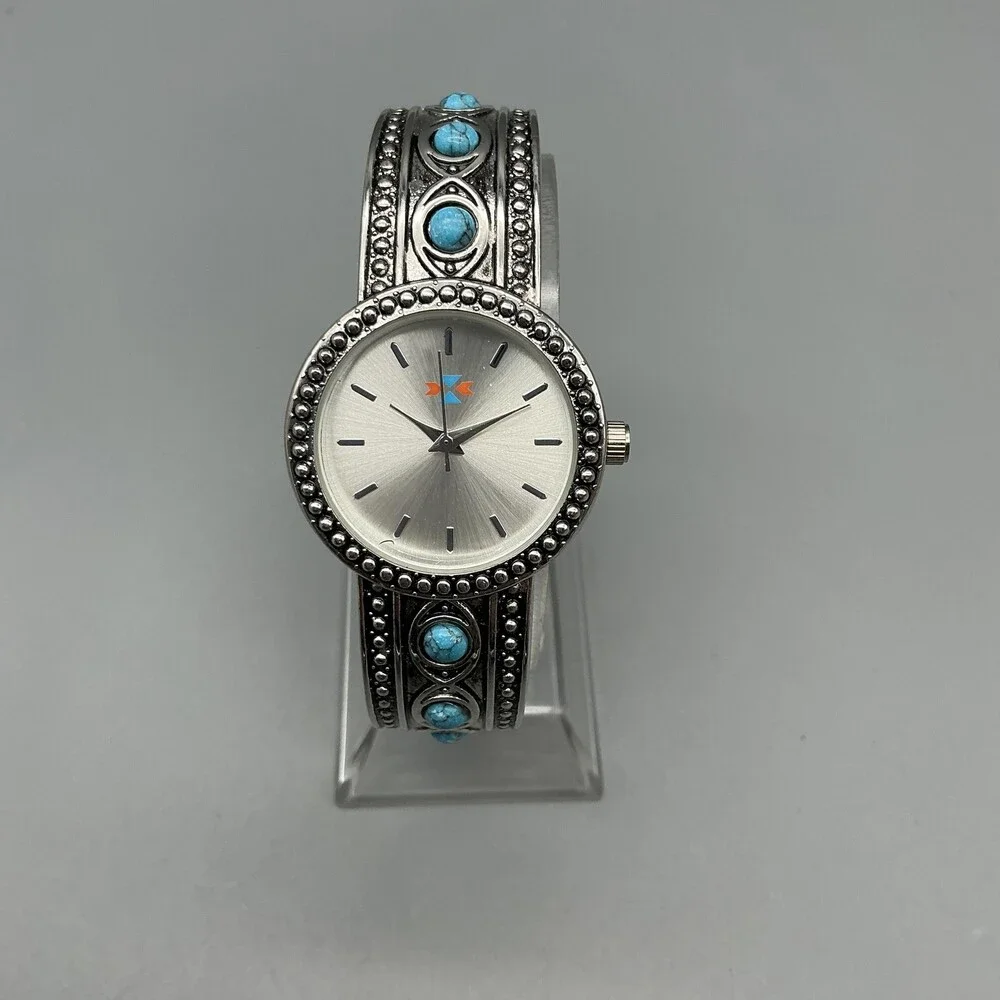 Canyon Sky Cuff Womens Watch 28mm Silver Tone Bangle Southwest New Battery 7